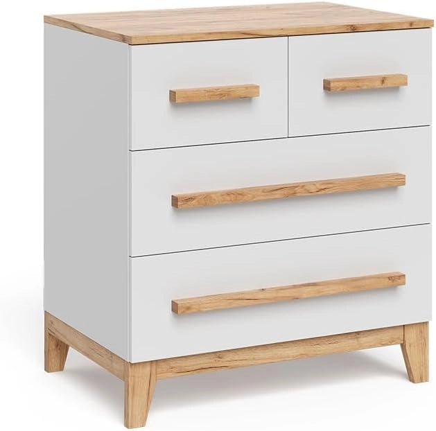Cassettiera per camera da letto Malia, Bianco/Artisan, 80 x 88 cm con 4 cassetti, per riporre e combinabile con mobili Malia