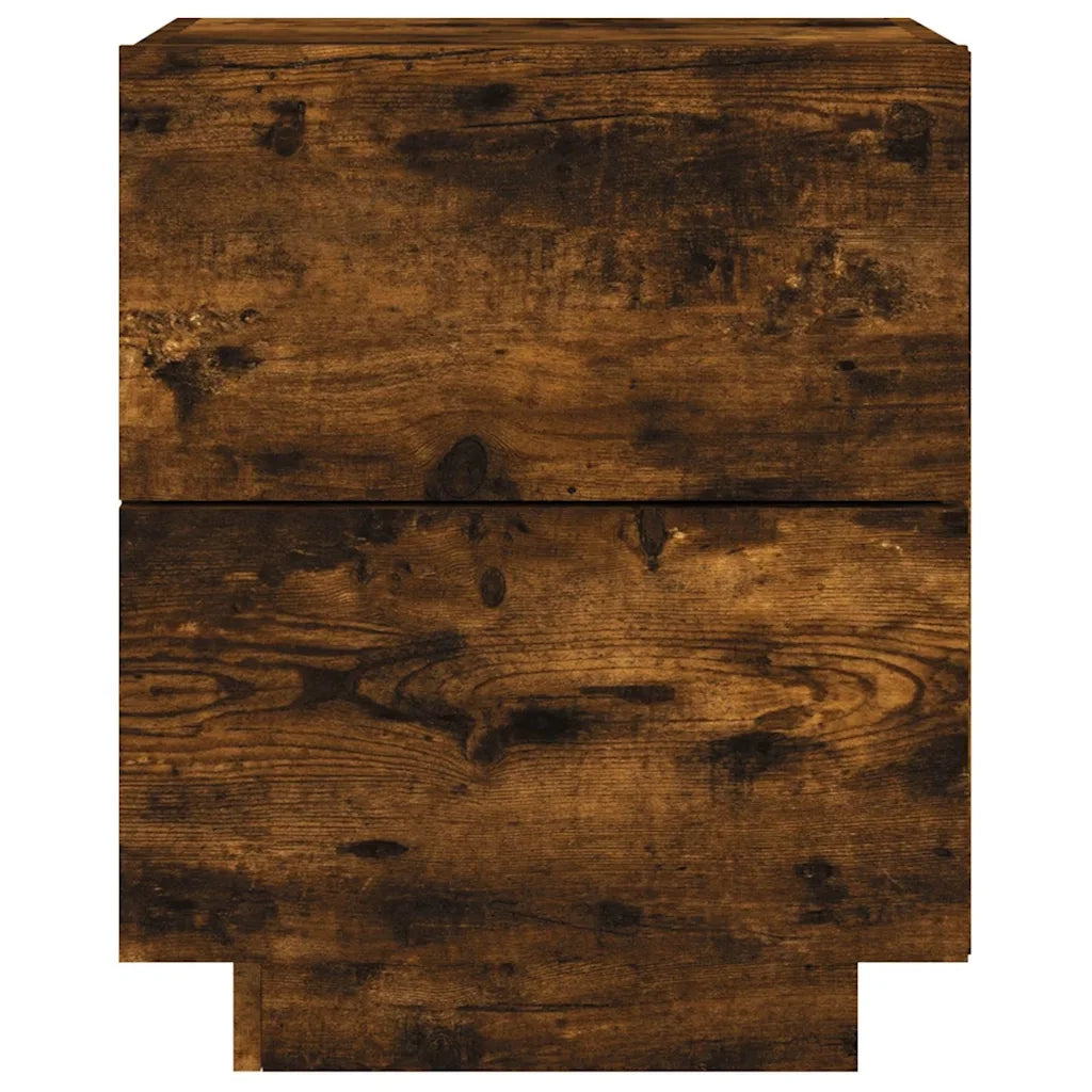 Comodino | Armadio da Notte | Mobiletto da notte con Luci LED Rovere Fumo in Legno Multistrato
