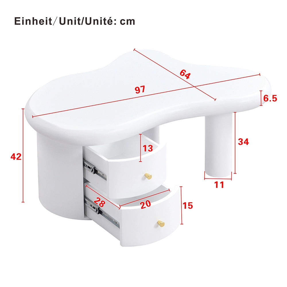 Tavolino-Xylo-Bianco forma irregolare 2 cassetti