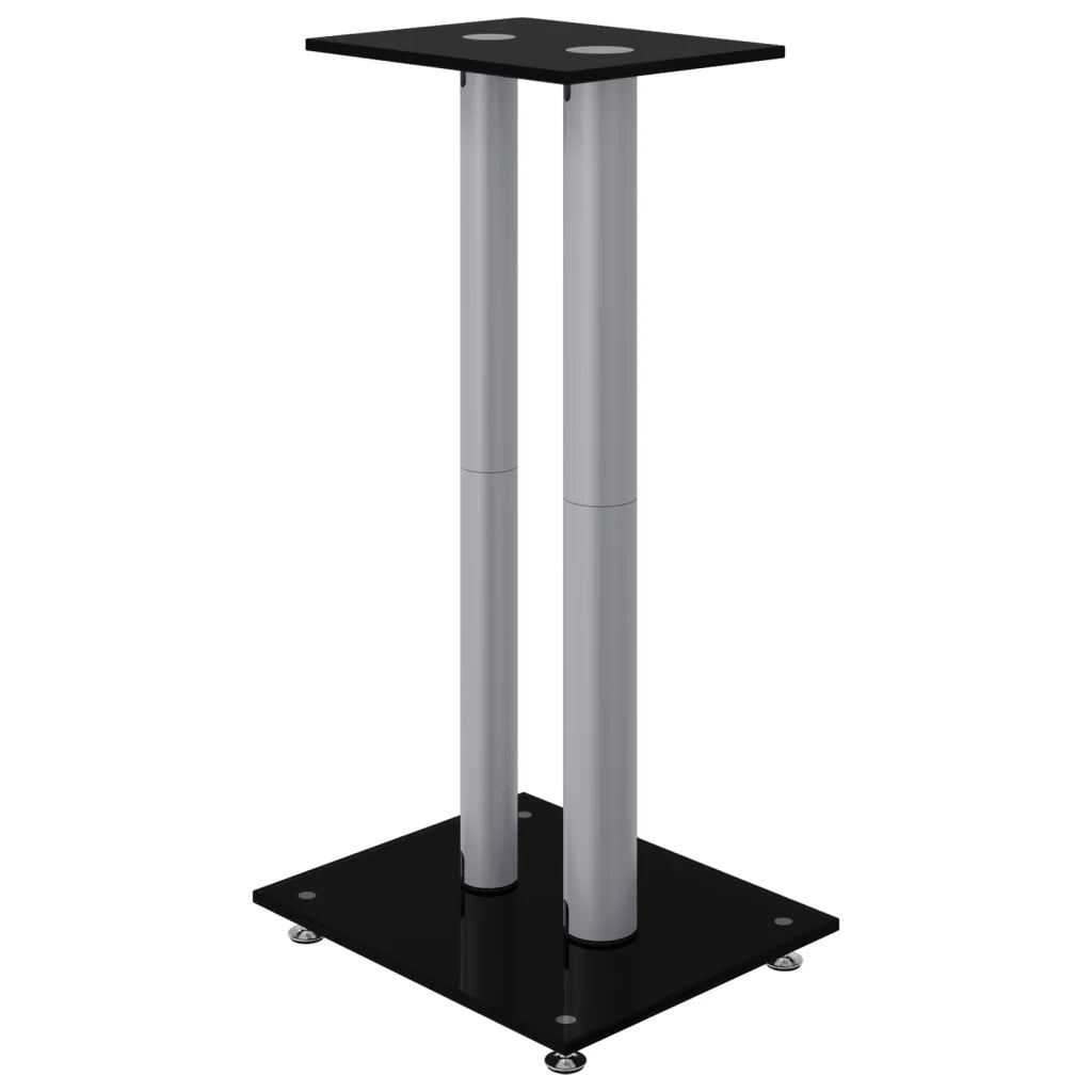 Pedane Casse 2pz Nero Argento Vetro Temperato Design 2 Pilastri 51807
