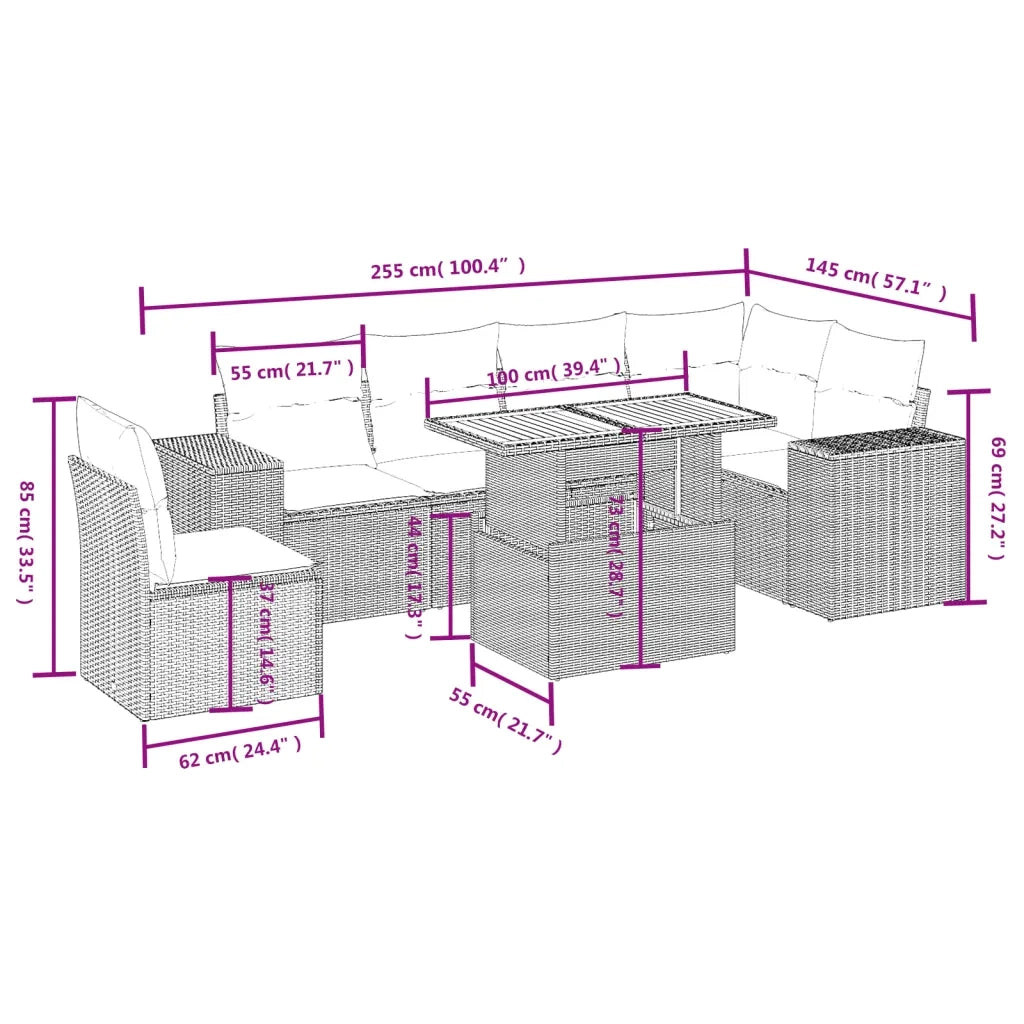 Set Divani da Giardino 7 pz con Cuscini Beige in Polyrattan 3272661