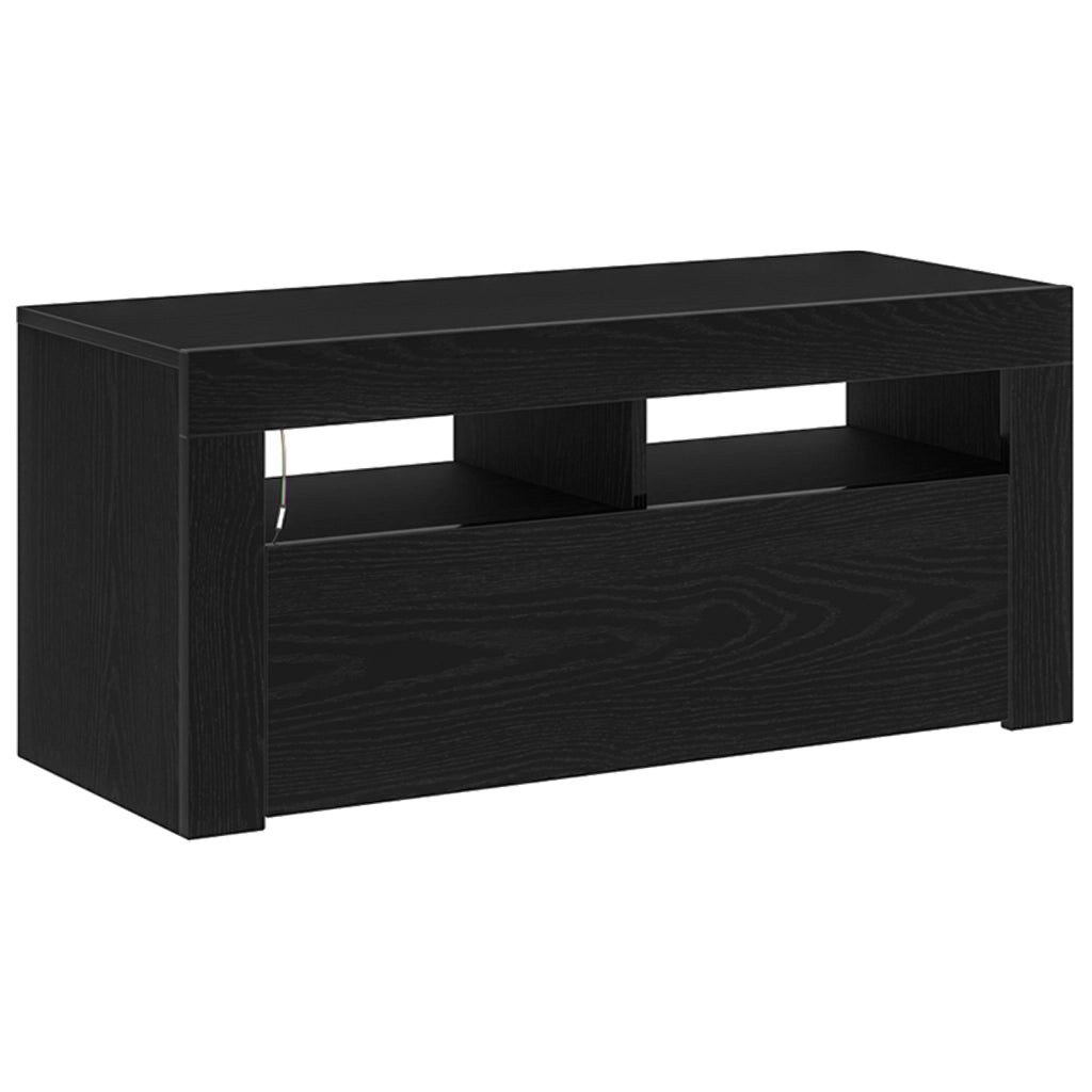 Mobile TV con LED Nero Rovere 90x35x40 cm Legno ingegnerizzato