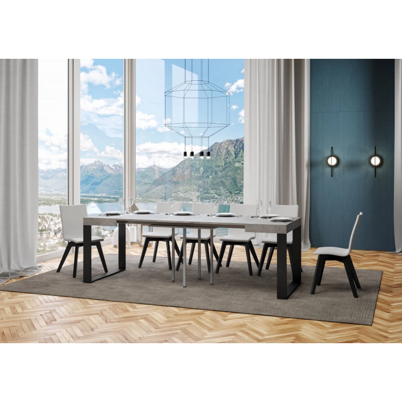 Tavolo allungabile 90x90/246 cm Tecno telaio Antracite - Cemento