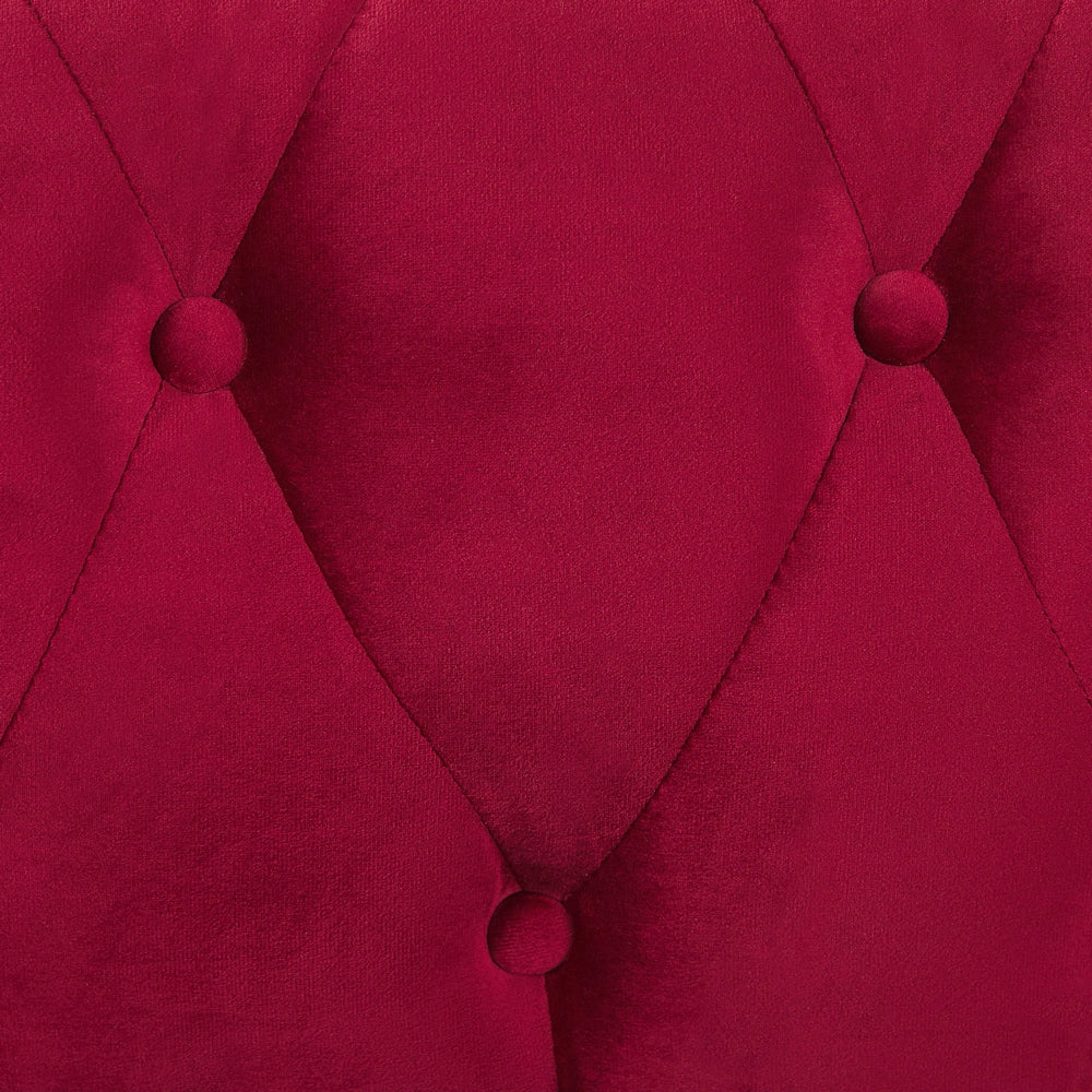 Divano Chesterfield Tessuto Velluto Rosso Scuro Rivestimento Gambe Nere 3 Posti