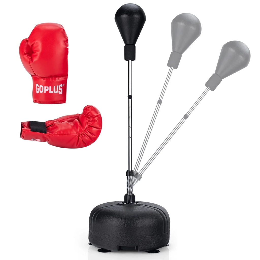 Sacco da boxe autoportante regolabile (140-158 cm) con base appesantita e ventose per un allenamento efficace in similpelle nera 20_0020739