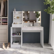 Tavolo da toeletta Sherry, Bianco/bianco lucido, 119.8 cm 4 parti