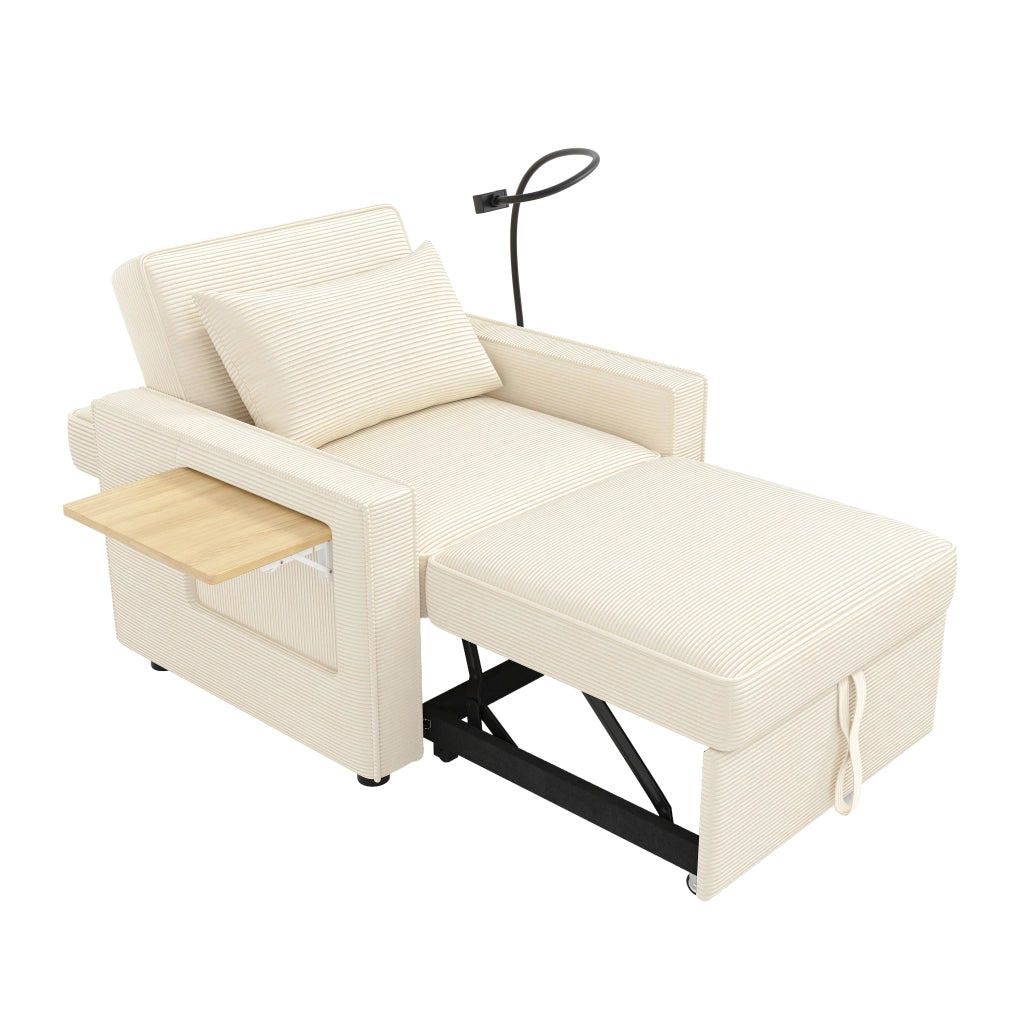 Poltrona Letto Reclinabile con Porta USB ¨C MINIMAL ¨C Tessuto Cord, Beige, 1 Posto