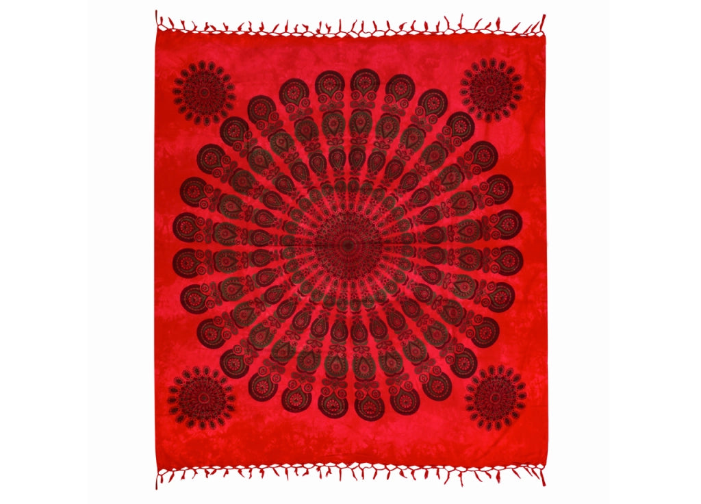 Telo Mare Spiaggia Grande Antisabbia Parasole Modello Batik Pavone - Pavone - Rosso