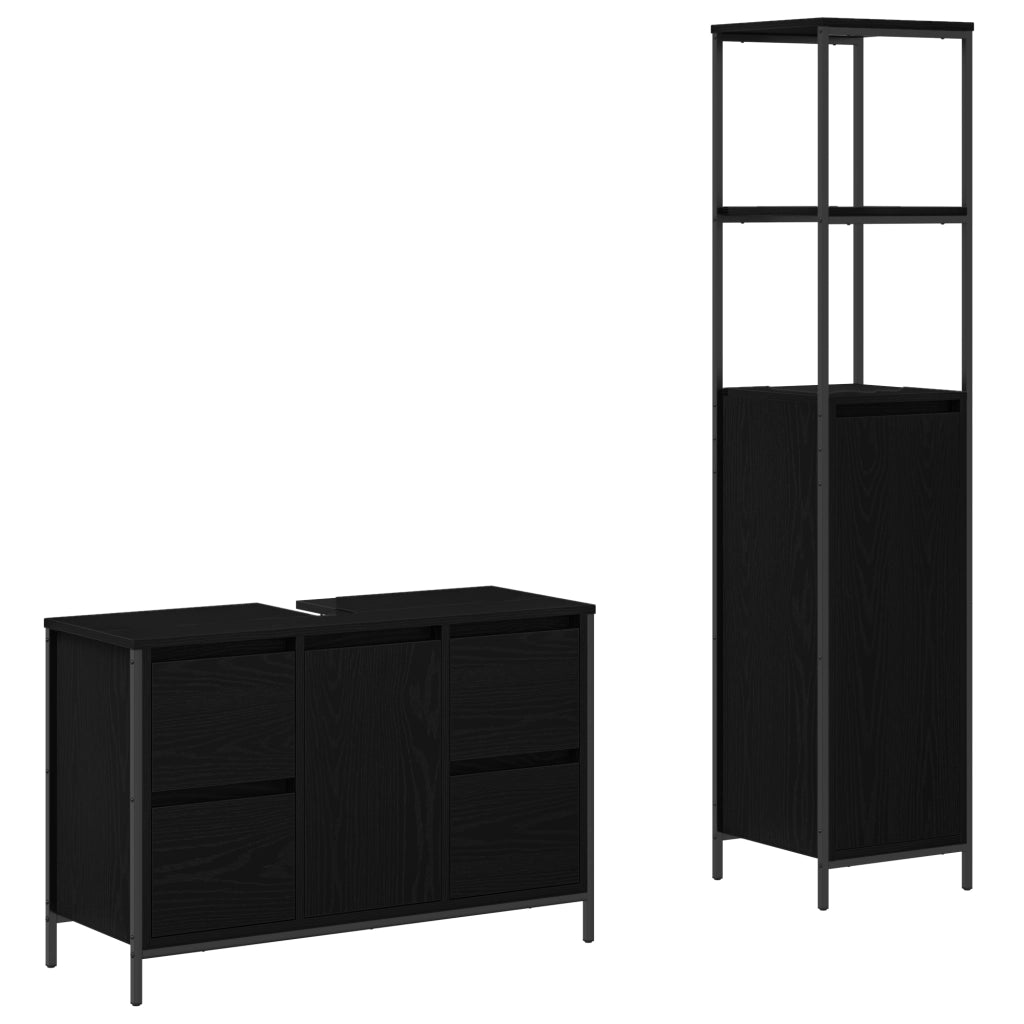 Set di mobili per bagno a 2 pezzi in legno ingegnerizzato nero