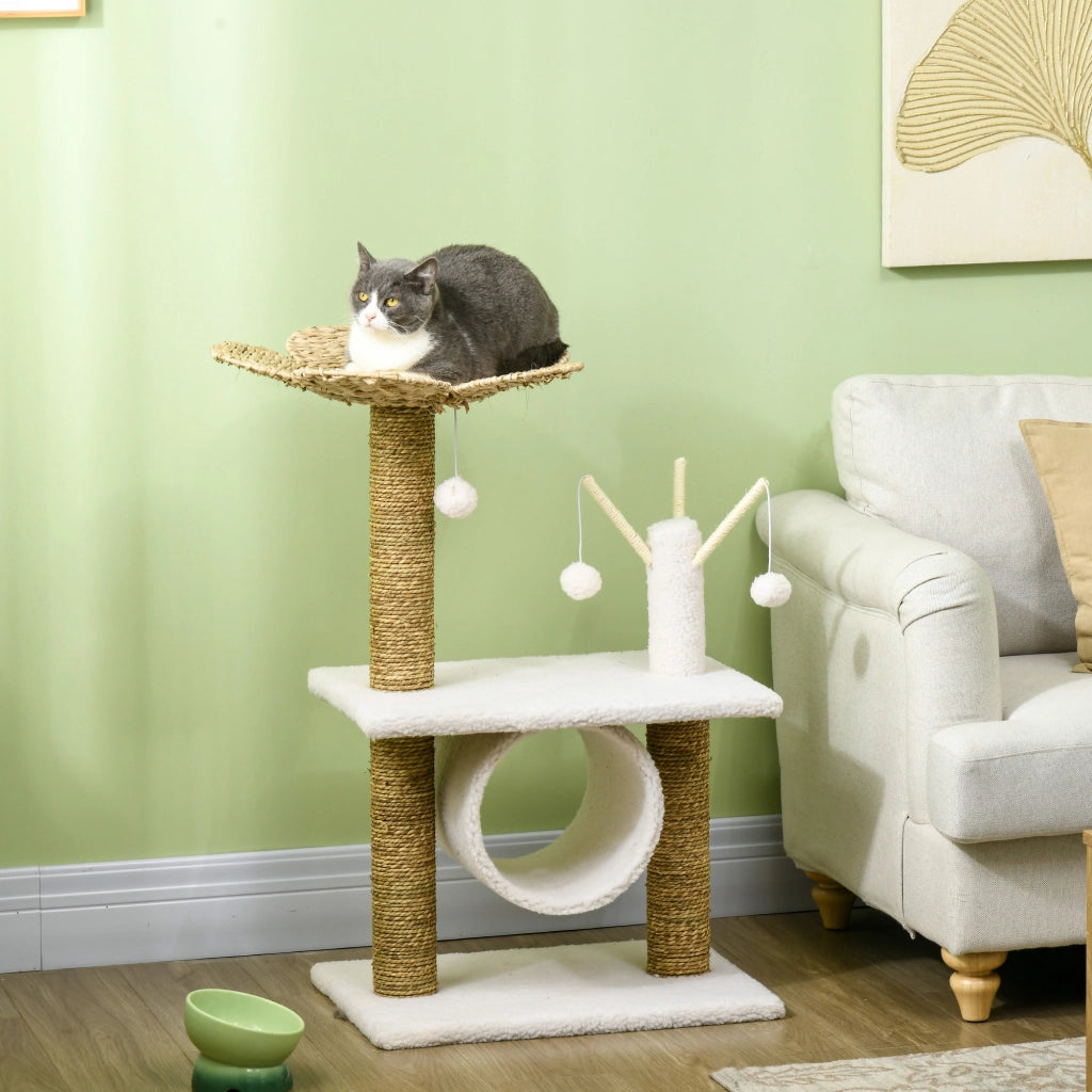 Arbre ¨¤ chat griffoir sisal tunnel plateforme peluche ¨C Zephmum ¨C 56x40x91 beige