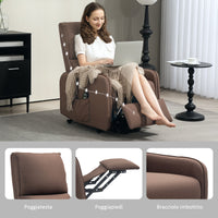 Poltrona Alzapersona Elettrica Reclinabile con Telecomando e Tasca in Tessuto Marrone Scuro