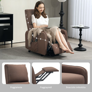 Poltrona Alzapersona Elettrica Reclinabile con Telecomando e Tasca in Tessuto Marrone Scuro