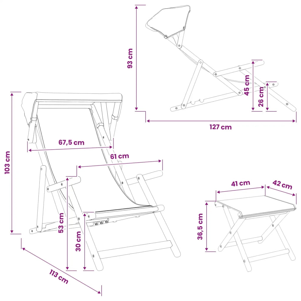 Lettino 4 pcs 3 Posizione Legno di Eucalipto Massello 3407799