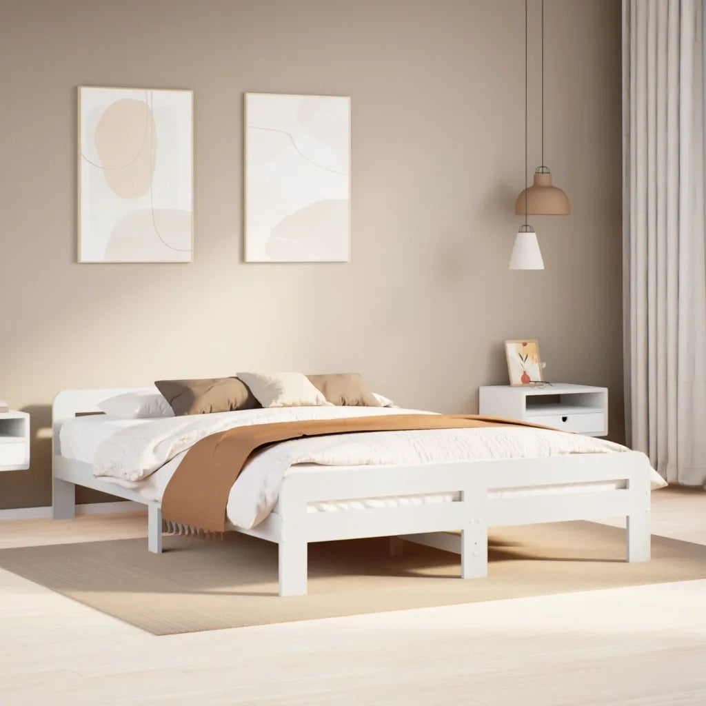 Letto senza Materasso-Struttura Letto Bianco 140x190 cm Legno Massello di Pino 817746