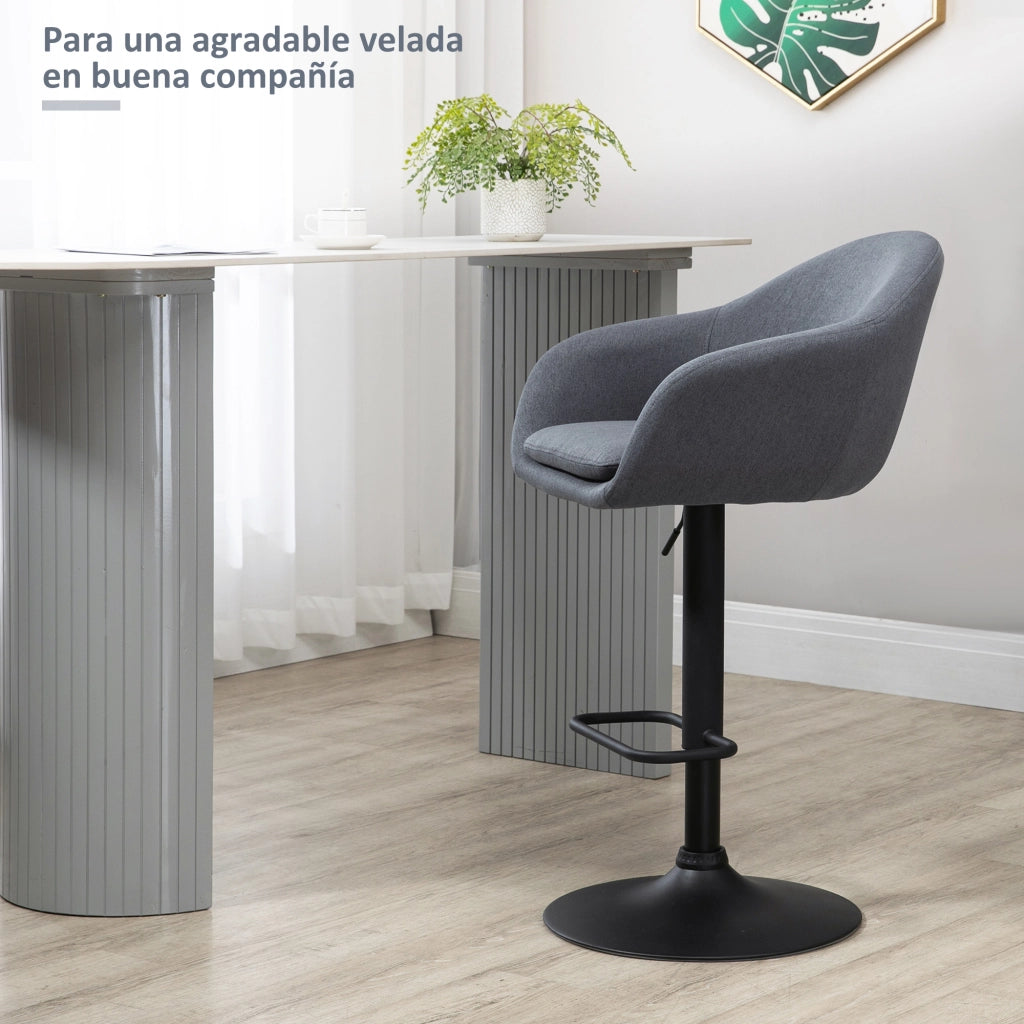 Sgabello da Bar Regolabile Imbottito in Tessuto con Poggiapiedi ¨C Minimal ¨C Grigio Scuro 54x54x92-112 cm