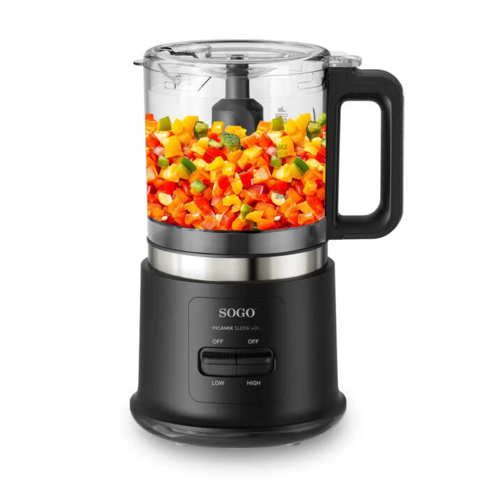 Tritatutto elettrico 1L 400W con 4 lame in acciaio inox rivestite titanio, 2 velocità per carne e verdure - Sogo