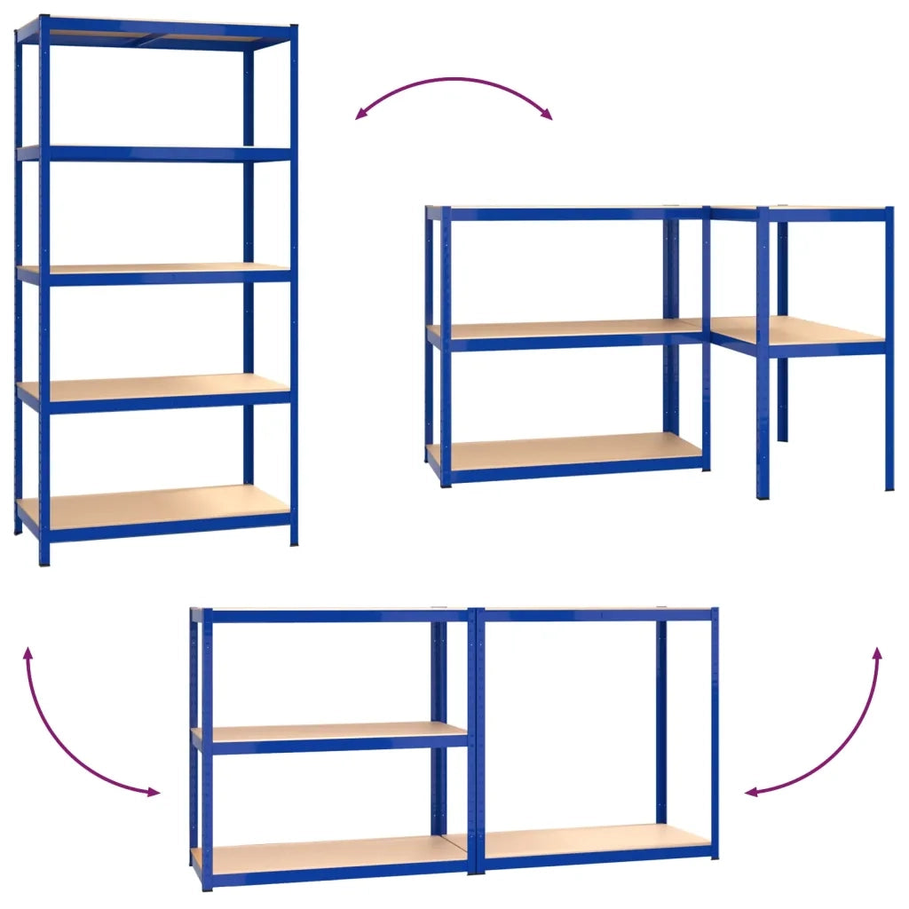 Mensole a 5 Ripiani 2pz Blu in Acciaio e Legno Multistrato cod mxl 39046