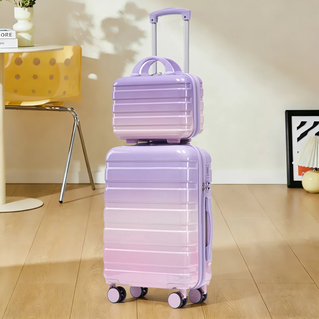 Set composto da due valigette girevoli in PC da 14"/20" con lucchetto a combinazione e trousse per cosmetici da 14" (viola)