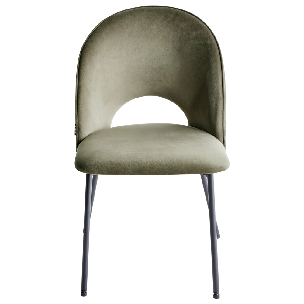 Set di 2 sedie da pranzo rivestimento in velluto verde gambe nere glamour retrò