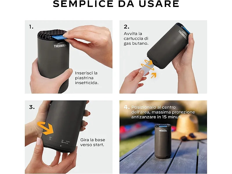 Dispositivo antizanzara portatile Thermacell Mini Halo da esterno fino a 21mq Nero