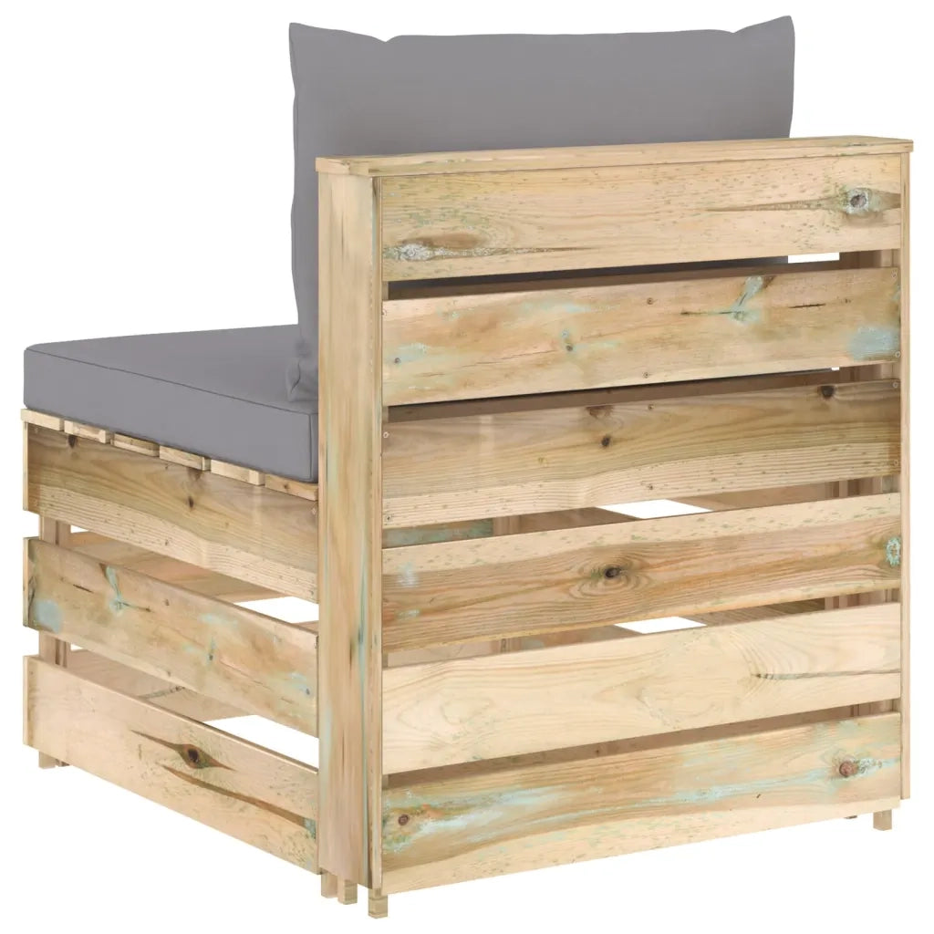 Divano Centrale Modulare con Cuscini in Legno Impregnato Verde 3074508