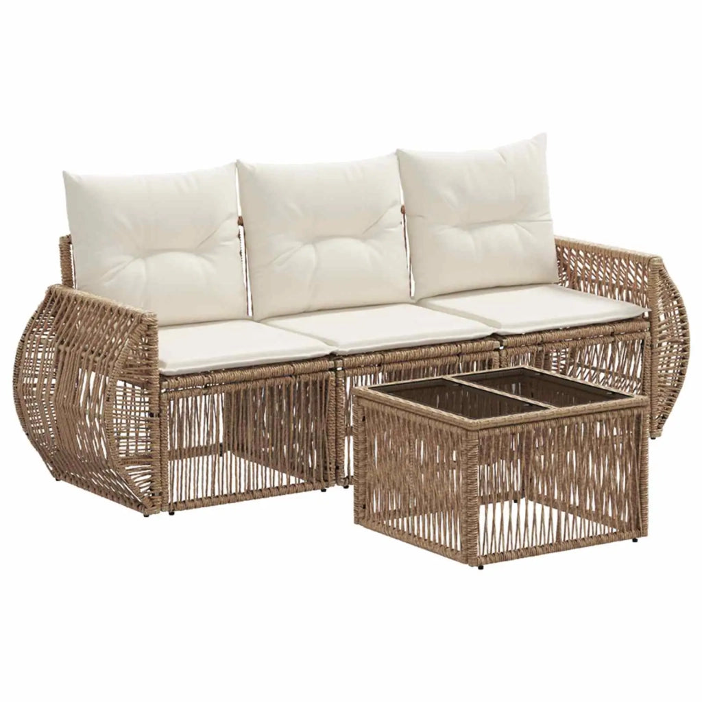 Set Divano da Giardino 4 pz | Set Salotto da Giardino Beige e Bianco Crema polyrattan