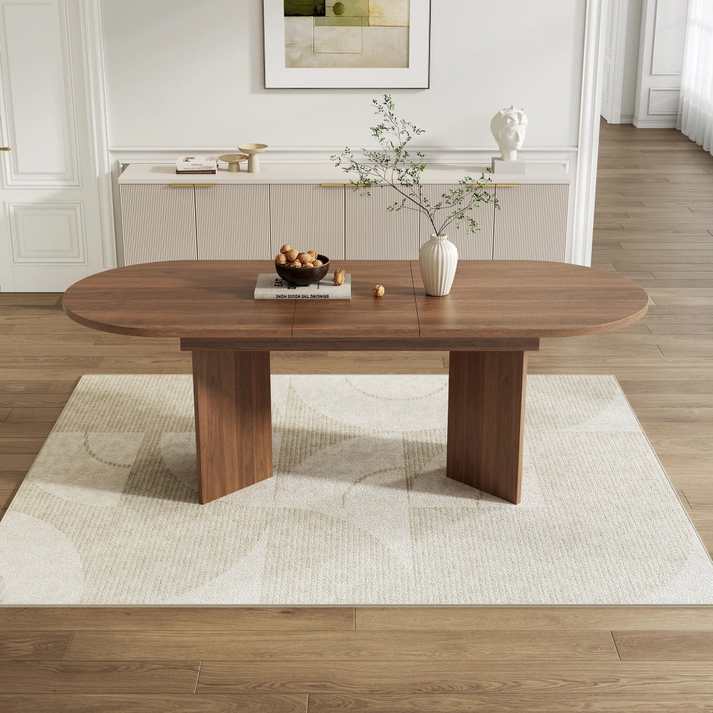 Tavolo da pranzo allungabile per 4-8 persone con piano da 18 mm, angoli arrotondati, per sala da pranzo, in MDF, noce