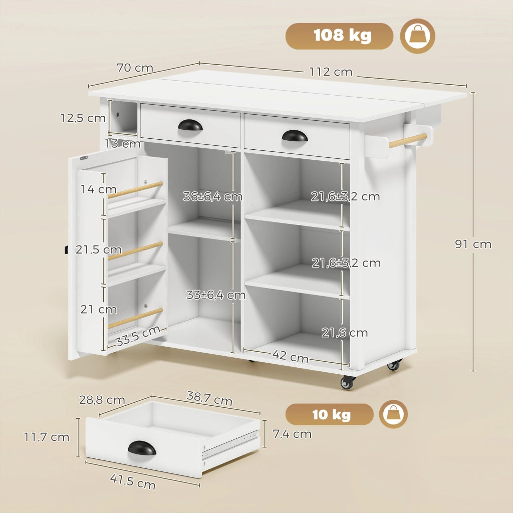 Mobile Cucina con Ruote e Anta a Ribalta ¨C zephmum ¨C Bianco 117.5x70x91 cm