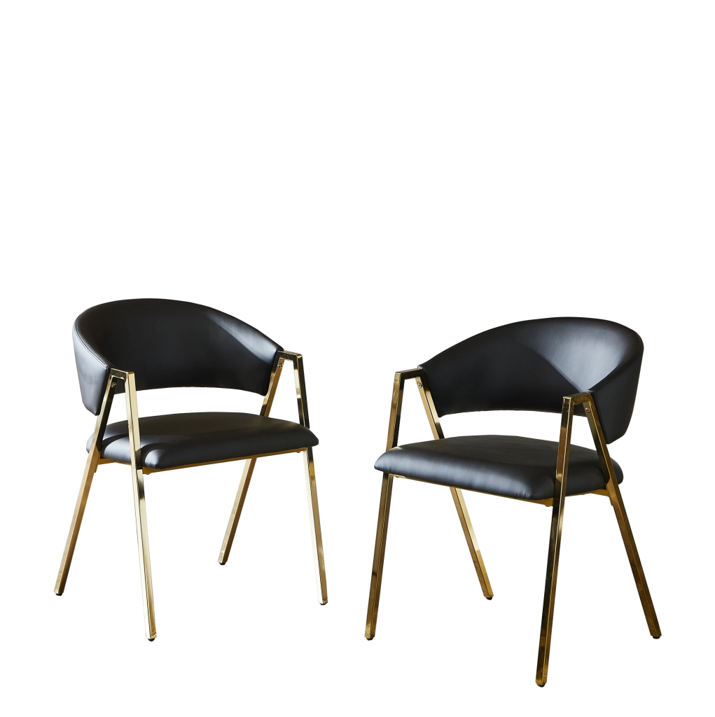 Sedia da pranzo nera con struttura in metallo color oro