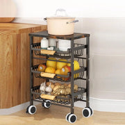 Carrello con ruote, trolley da cucina con piano di lavoro, carrello da servizio con cassetta estensibile in lega di acciaio e carbonio, trolley da cucina in legno, trolley da cucina con grande capacità di stoccaggio, 4 ruote