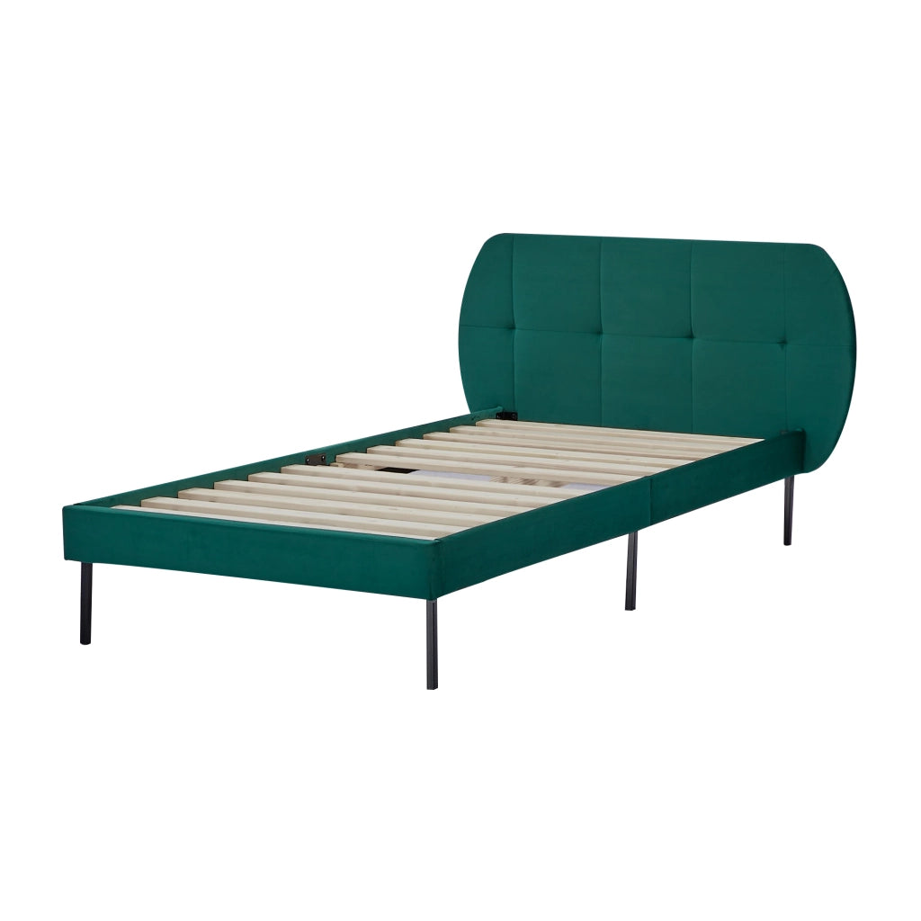 Letto Singolo Porvoo 90x200 cm Testiera Imbottita Rivestimento in Velluto - Verde Scuro [en.casa]