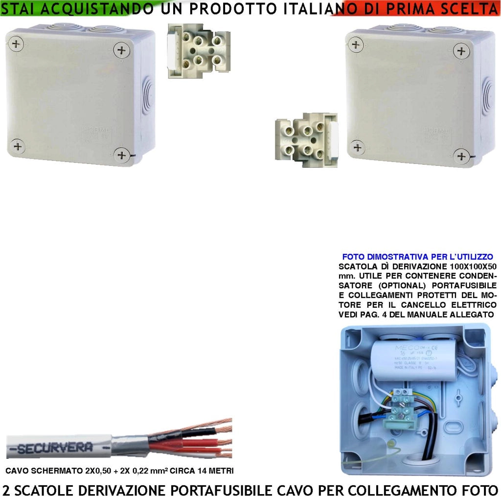Kit Collegamento Sicuro tra Centrale e Motore 220 V Cancello Elettrico Protetto da Fusibile Cavo Schermato Collegamento Fotocellule