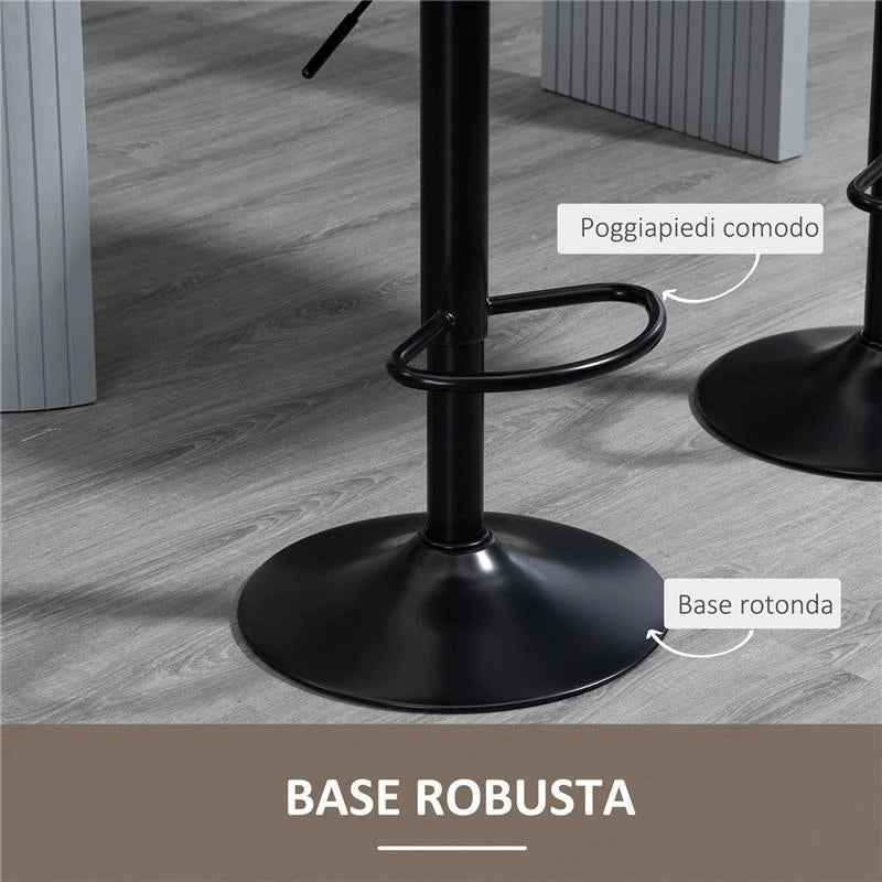 SET 2 SGABELLI DA BAR CON ALTEZZA REGOLABILE E GIREVOLI, RIVESTIMENTO IN FINTA PELLE, MARRONE SCURO