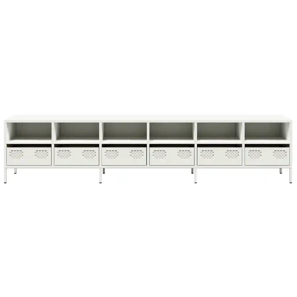 Mobile TV Bianco 202x39x43,5 cm in Acciaio Laminato a Freddo