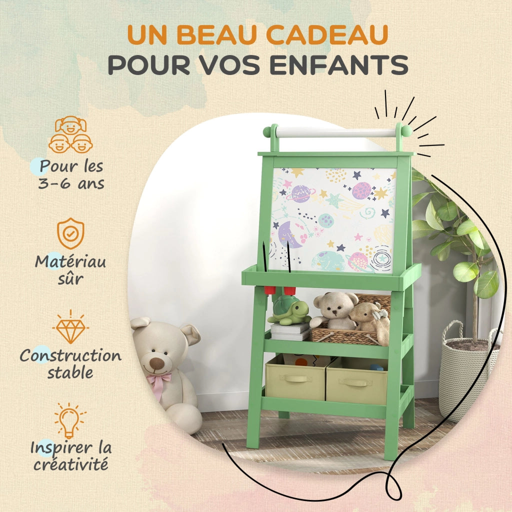 Tavolo da disegno bambini con rullo carta, lavagna bianca e gessetti ¨C zephmum ¨C verde