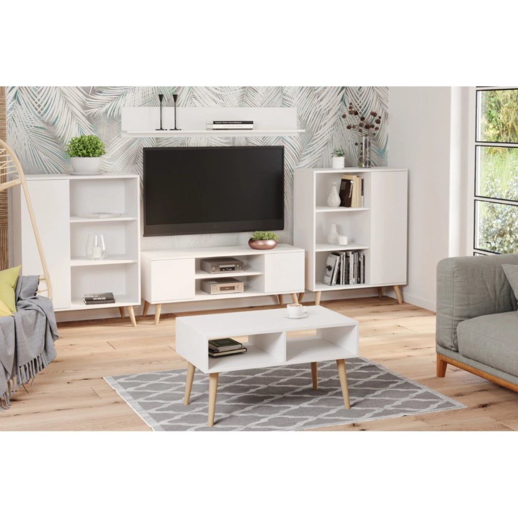 Tavolino da salotto Sandi in stile scandinavo bianco