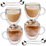 Set di bicchieri da latte macchiato da 4 x 250 ml con cucchiai - Bicchieri a doppia parete per espresso, cappuccino, caffè, bicchieri per caffè freddo, bicchieri termici