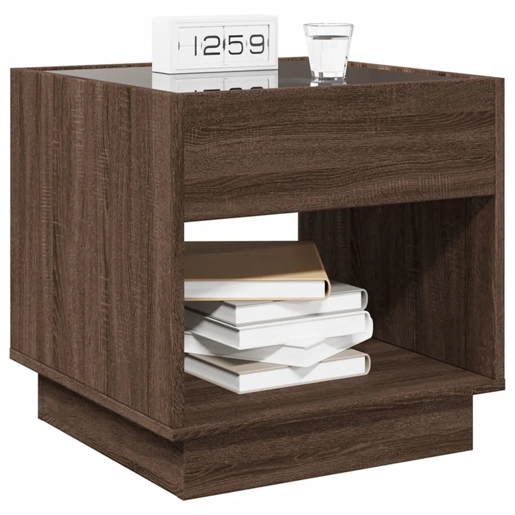 Comodino con LED Infinity-Tavolino da notte Rovere Marrone 50x50x50 cm