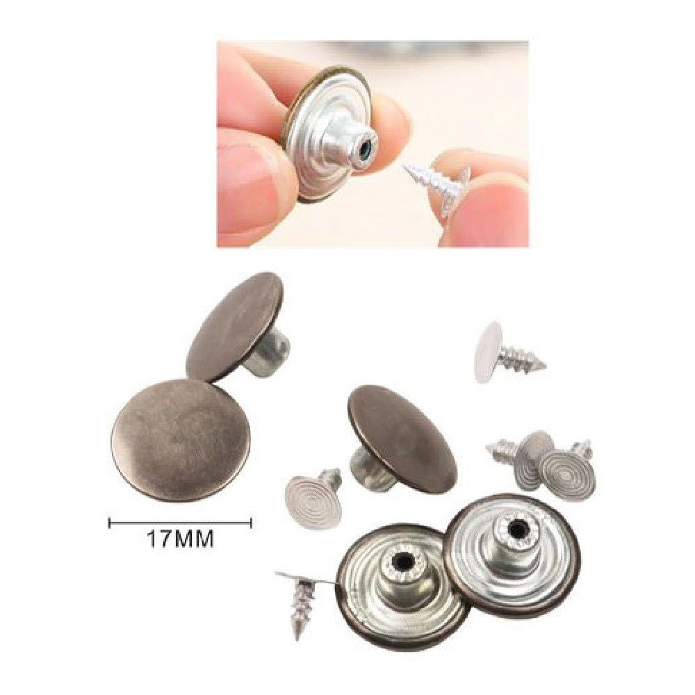 Trade Shop - Set Bottoni Bottone Liscio Per Pantaloni Giacca Jeans ø 17mm Perni Argento 52990 -
