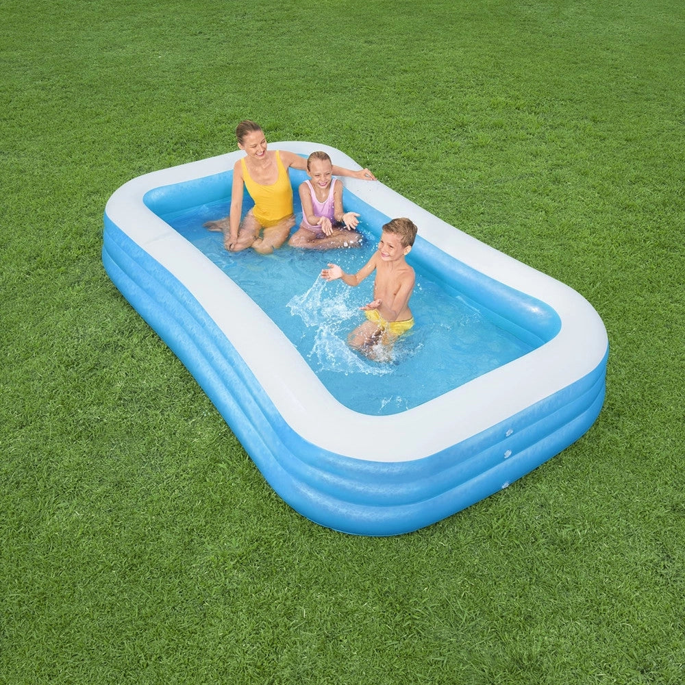 Trade Shop - Piscina Gonfiabile Rettangolare 305 X 183 X 56 Cm Giardino A 3 Anelli Family 54009 -