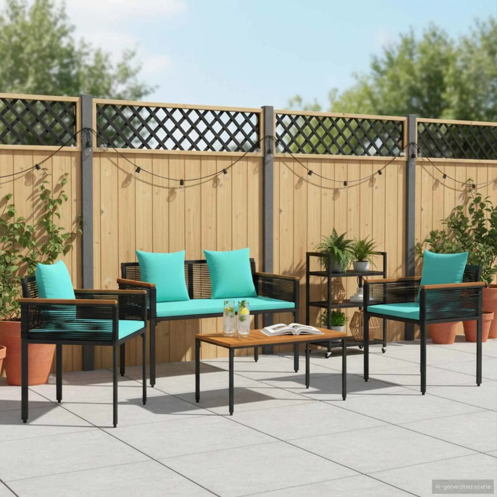 Set di Mobili da Esterno con cuscino Nero e Turchese polyrattan