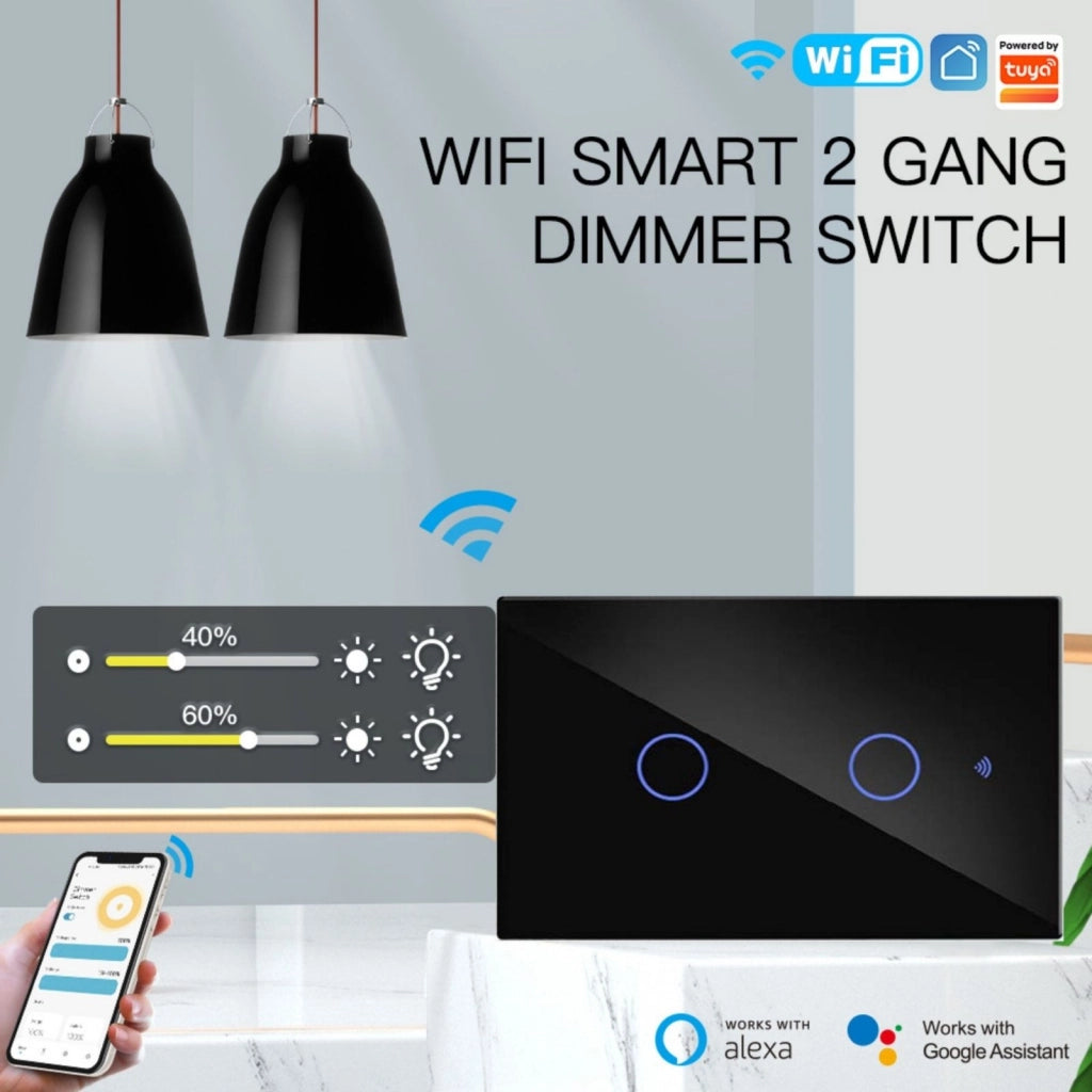 A2ZWORLD Interruttore Da Incasso Scatola 503, Touch Nero, WIFI 2.4G Matter, TUYA, Smart Life,Apple Home, Google Home, Alexa, SmartThings, 10A, AC 90-250V, 50/60HZ, 120X72X38mm, IP20,Disponibili 1,2,3 Tasti (2 Tasti)