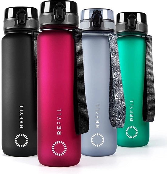 Bottiglia sportiva con serbatoio frutta, bottiglia acqua "powerFYLL" per il tuo lifestyle, bottiglia sportiva BPA libera di Tritan, per sport, università, scuola, ufficio e fitness (fucsia, 1 l)