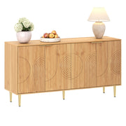 Credenza Moderna Legno Naturale 140 cm Mobile Buffet con 4 Ante e Dettagli Dorati