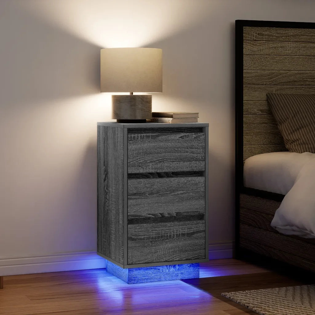 Comodino | Armadio da Notte | Mobiletto da notte con Luci LED Grigio Sonoma 38x34x65 cm