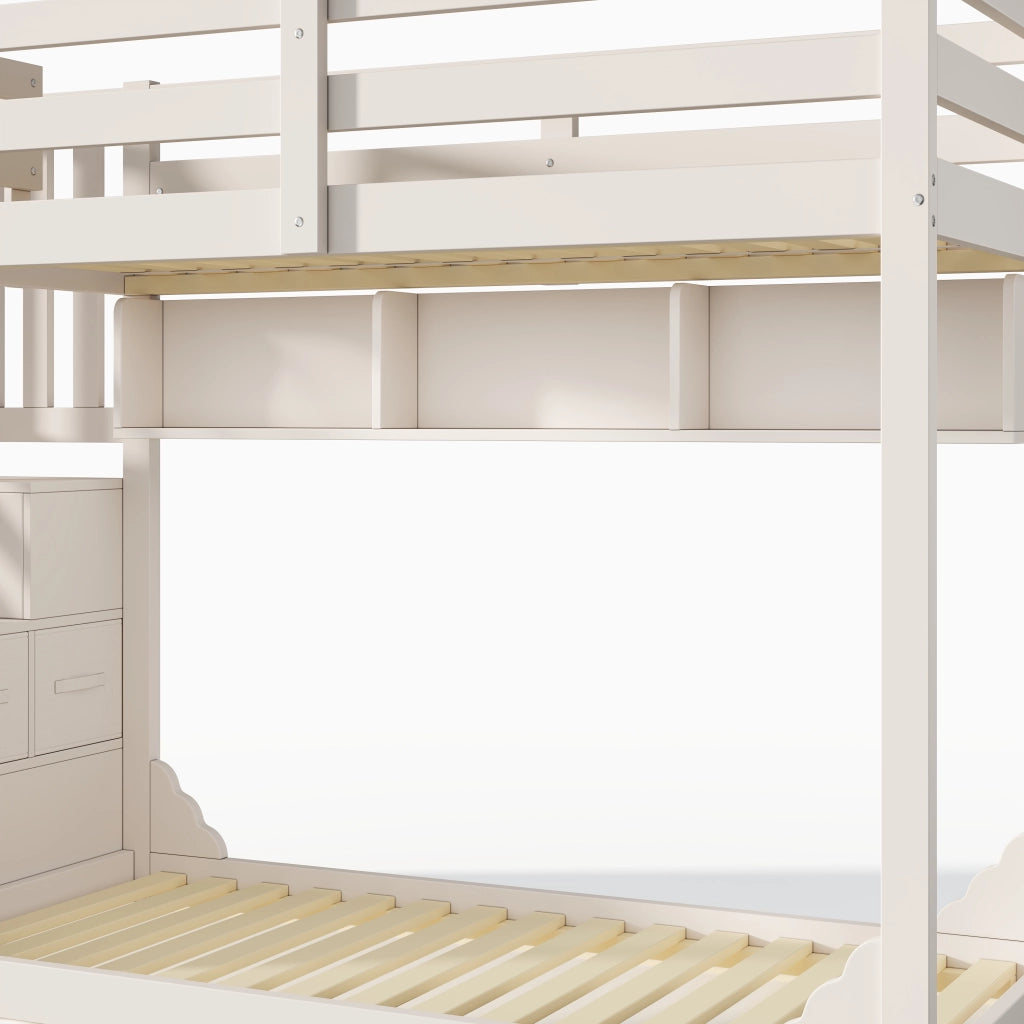LETTO a castello 90x200 cm in legno bianco con armadio scala e contenitori