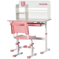 Set Scrivania e Sedia per Bambini da 3 Anni Regolabile, Tavolo Inclinabile a 60° con Cassetto e Ripiani, Rosa