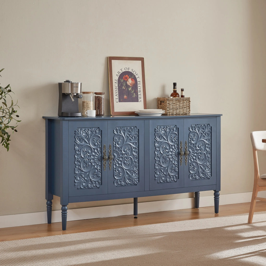 Sideboard 160x40x89 cm con ampio spazio contenitivo in truciolare; MDF e metallo; blu navy