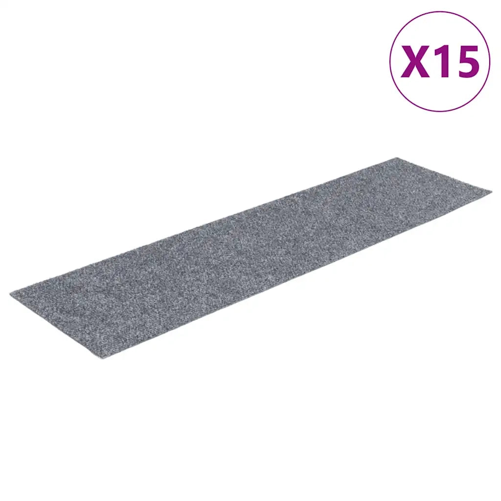 Tappetini per scale autoadesivi 15 pz 76x20 cm Grigio chiaro Rettangolari 326927