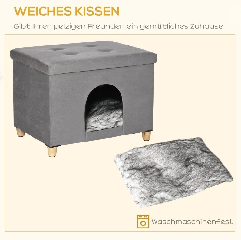 Pouf per gatti 2 in 1 con cuccia imbottita grigia